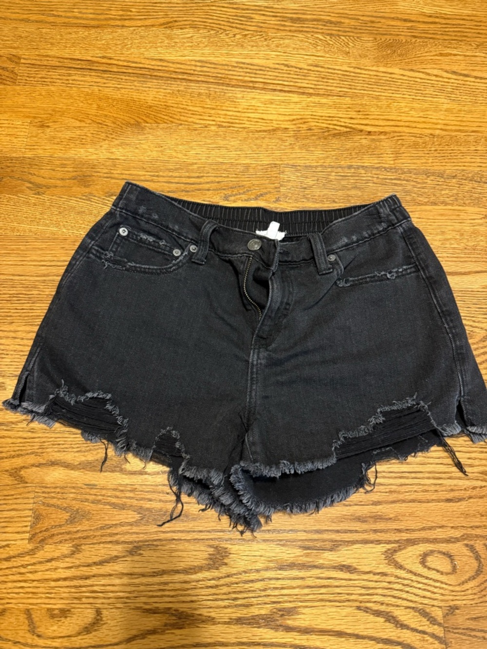 aerie Black Distressed Frayed-Hem Jean Shorts